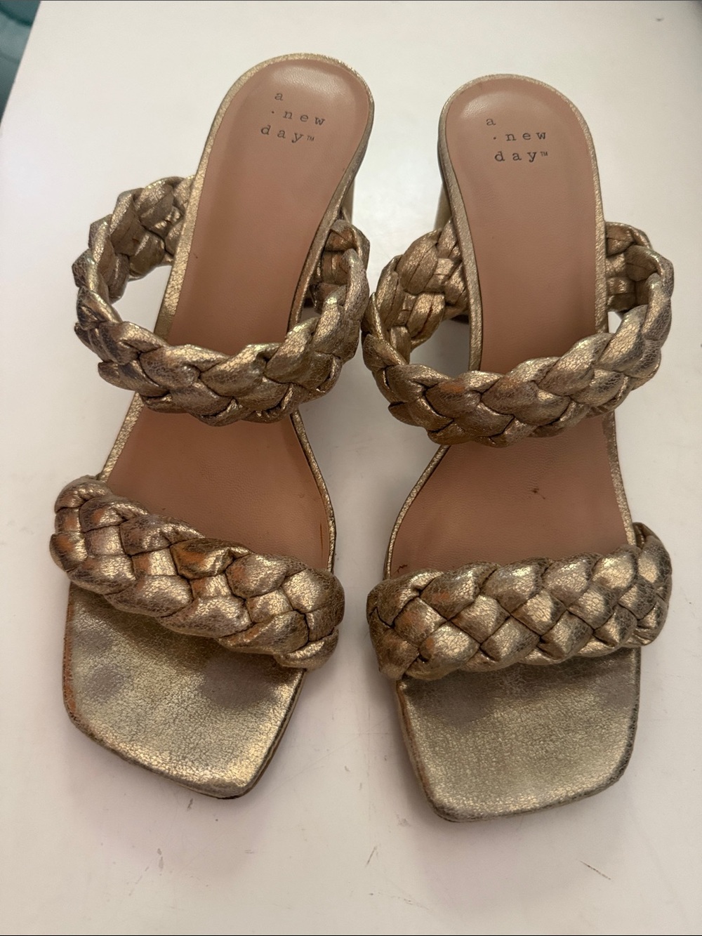 a new day Metallic Gold Braided Slide Heels